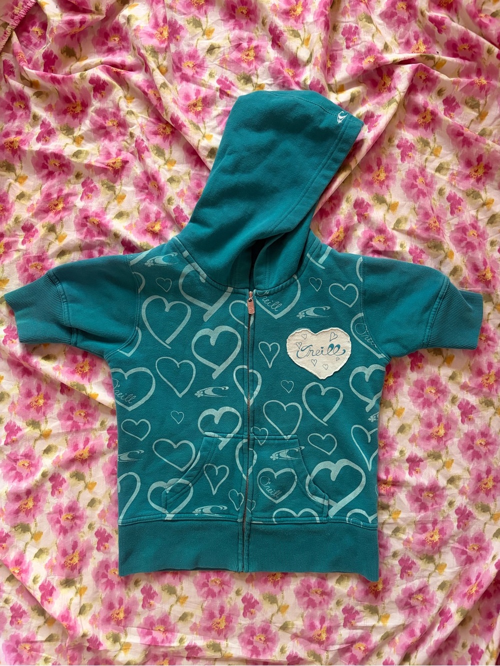 O'Neill Teal Zip-Up Hoodie with Heart Pattern 🐬